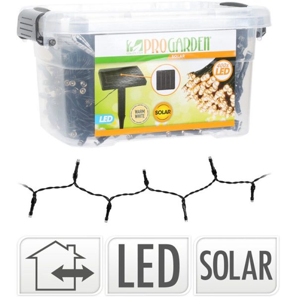 Solar Lichtsnoer - 400 LED - 24 + 4 meter - Warm wit - met Bewaarbox