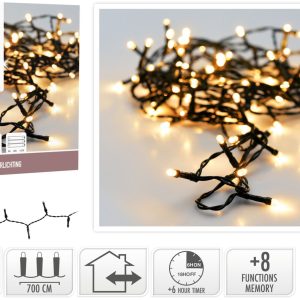 Kerstverlichting 96 led - 7m - extra warm wit - Batterij - Lichtfuncties - Geheugen - Timer