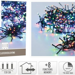 Clusterverlichting 192 led - 1.4m - multicolor - Batterij - Lichtfuncties - Geheugen - Timer