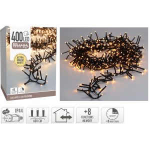 Maxi Cluster Kerstverlichting - 400 led - 6m - extra warm wit - Timer - Lichtfuncties - Geheugen - Buiten