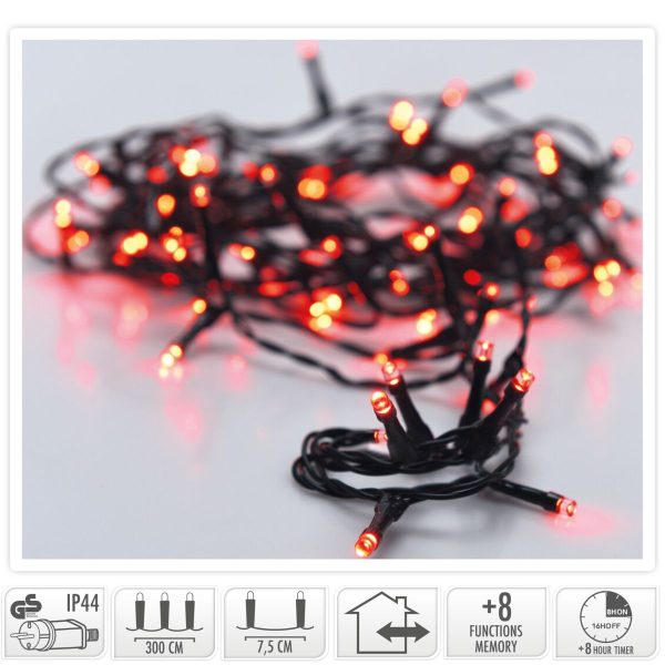 Kerstverlichting 40 led- 3m - rood - Timer - Lichtfuncties - Geheugen - Buiten