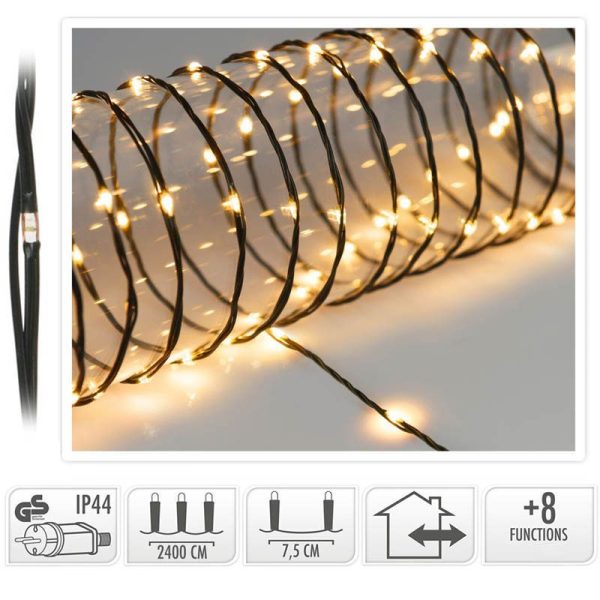 LED Verlichting 320 LED - 24 meter - extra warm wit - voor binnen en buiten - 8 Lichtfuncties - Soft Wire