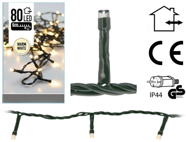 Kerstverlichting 80 LED's - 6 meter - warm wit