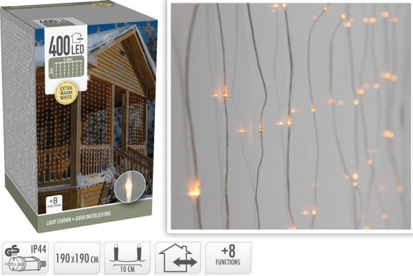 Lichtgordijn 190x190cm - gelijke lengtes - 400 LED's - extra warm wit - Soft Wire