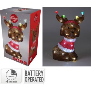 Kerstfiguur Acryl - Hond met LED - 35cm