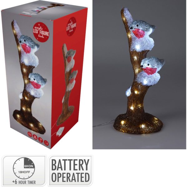 Kerstfiguur Acryl - Vogels op Tak - LED - 41cm